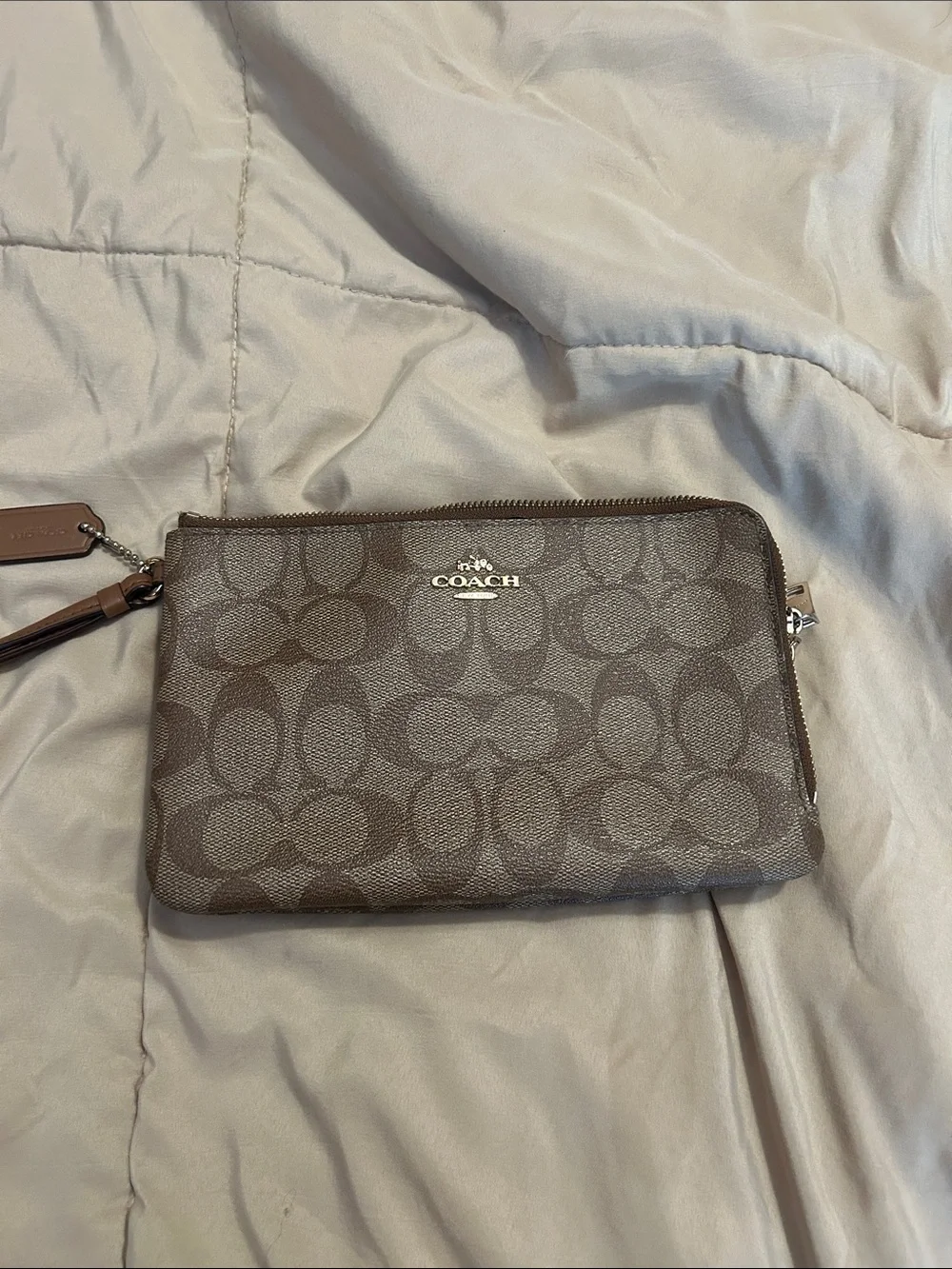 Coach Brown Signature Zip Wristlet